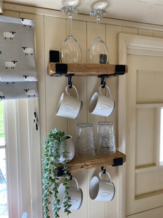 Rustic Slim Shelf Handmade from Solid Wood |Wooden Shelving | Kitchen Shelves | Shelving with or without brackets | 15cm Depth x 3.5cm Thick