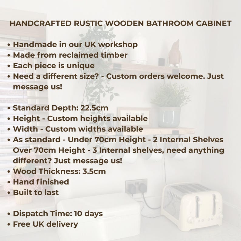 Handmade Bathroom Storage Unit | Rustic Wooden Shelving | Bathroom Cabinet | Towel Holder | Vanity Unit image 2