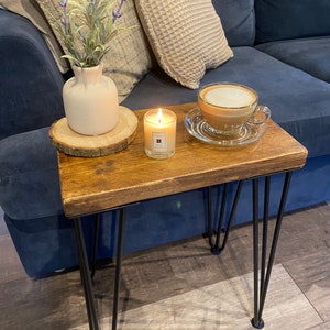 WOODEN SIDE TABLE with Hairpin Legs - Coffee Table - Solid Pine Table - Sofa Table - Stool - Bedside Table - Small Table - Industrial Table