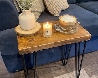 WOODEN SIDE TABLE with Hairpin Legs - Coffee Table - Solid Pine Table - Sofa Table - Stool - Bedside Table - Small Table - Industrial Table