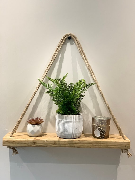 Hand Crafted Rustic Wooden Hanging Rope Shelf / Shelving With 100% Natural  Jute Hessian Rope -  Israel