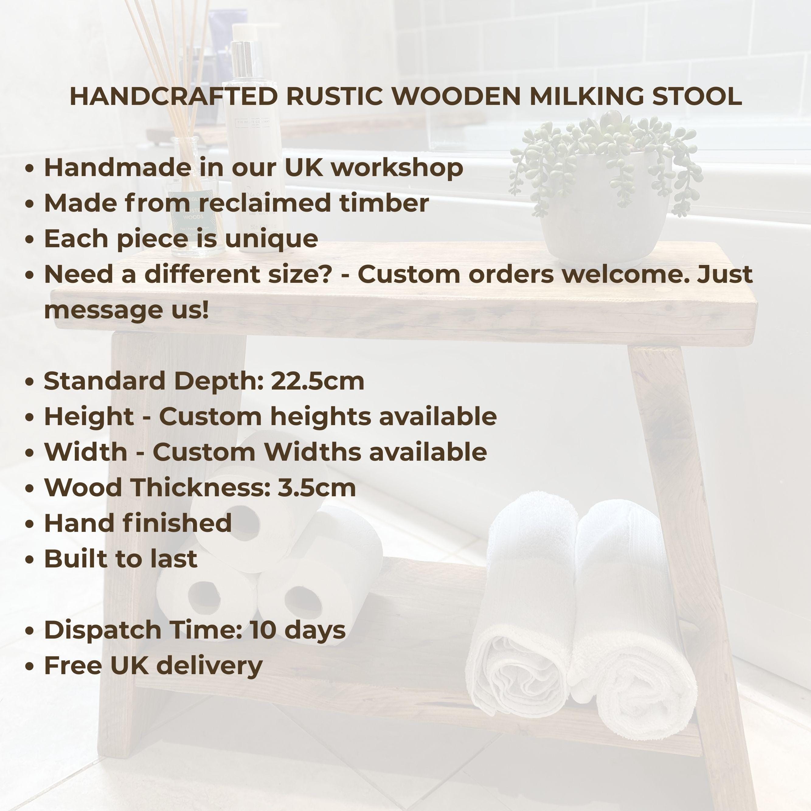 Handmade Rustic Wooden Side Table | Milking Stool | Milkmaid Narrow ...