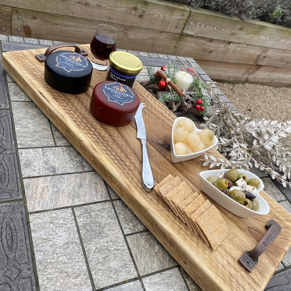 Hand Crafted Wooden Cheese Board with Copper Handles - Serving Tray - Serving Platter - Charcuterie Board - Wedding Gift - Easter - Gift