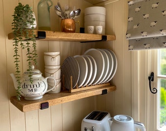 Rustic Shelves Handmade from Solid Wood | Wooden Shelving | Kitchen Shelves | Shelve with or without brackets | 22.5cm Depth x 3.5cm Thick