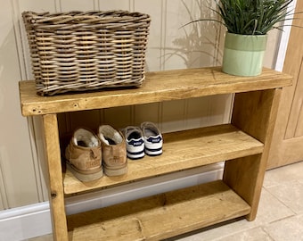 Rustic Wooden Shoe Bench - Hand Crafted Shoe Rack Shoe Bench Bookcase Book Storage Hallway Storage Hallway Bench TV Stand Toy Storage