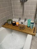 Rustic Wooden Bath Board - Black Cast Iron Handles - Wooden Bath Caddy - Handmade Bath Tray - Christmas Gift - Custom Sizes Available