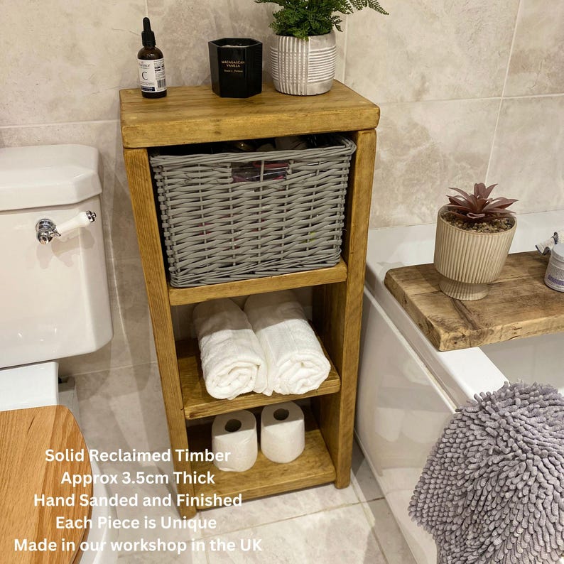 Handmade Bathroom Storage Unit | Rustic Wooden Shelving | Bathroom Cabinet | Towel Holder | Vanity Unit image 4