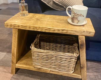 Handmade Rustic Wooden Side Table | Milking Stool | Milkmaid Narrow Table with Shelf | Small Living Room Table | Sofa Table | Custom Sizes