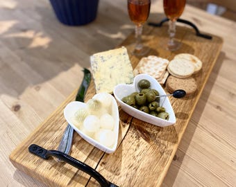 Rustic Wooden Grazing Board | Handmade Serving Platter | Serving Tray | Charcuterie Board | Cast Iron Handles | Custom Sizes | Fathers Day