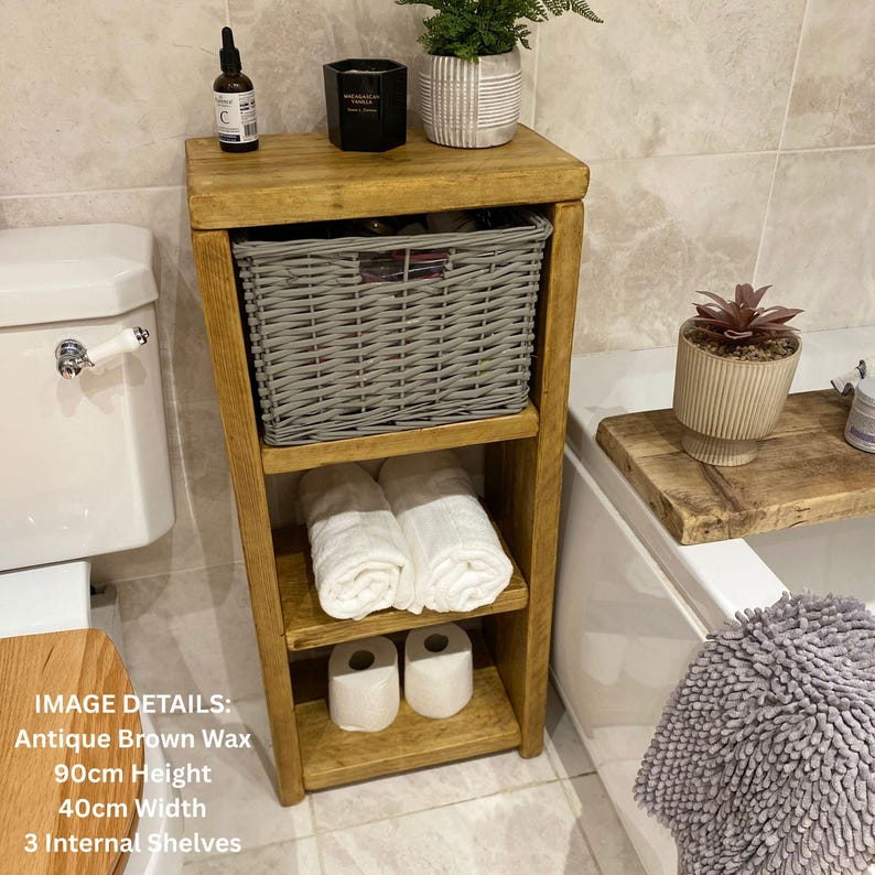 Handmade Bathroom Storage Unit | Rustic Wooden Shelving | Bathroom Cabinet | Towel Holder | Vanity Unit image 3
