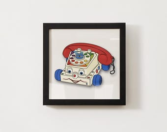 Descarga digital: Impresión artística con ilustración de teléfono de juguete retro