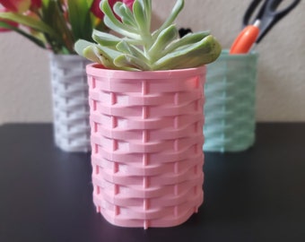 Basket Weave Indoor Planter, Pencil Holder, Toothbrush Holder, Desk Accesory, Multi-function Cylinder Container