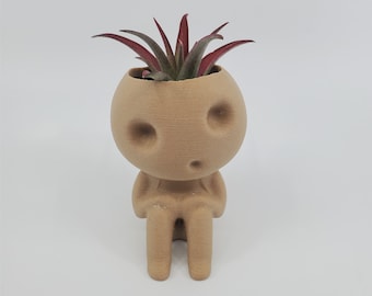 Soporte para plantas de aire Kodama: Brilla en la oscuridad / Aspecto de madera / Espíritu del árbol sentado gris