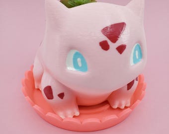 Pink Bulbasaur Planter, Hand-Painted 3D Printed Decor