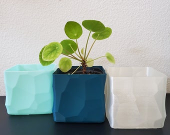 Square Stone Texture Planter with Drip Tray: Small Desk Planter