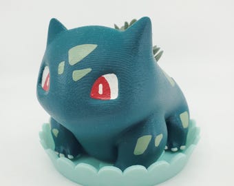 Teal Bulbasaur Planter, Hand-Painted Pokemon Decor with Drip Tray