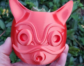 Anime Mask Planter: Red-Orange 3D Printed Desk Decor