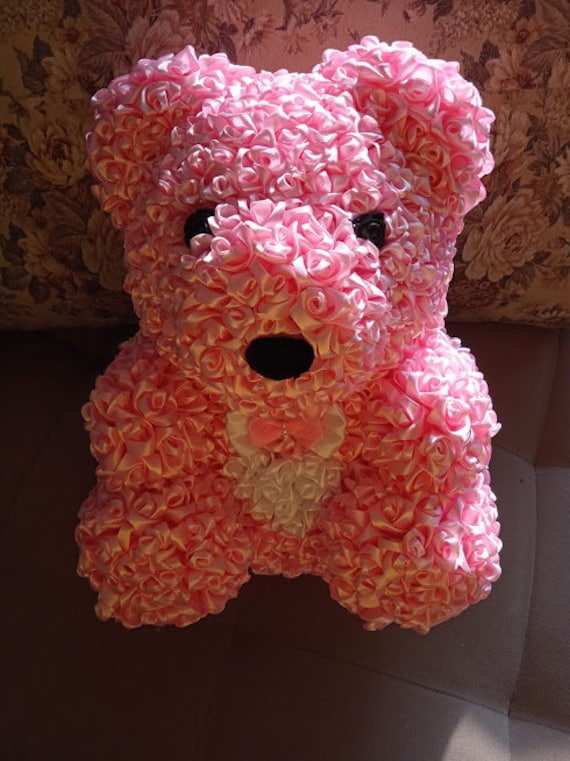 Satin Rose Bear Gift Mother Day Saint Valentine Luxury Handmade