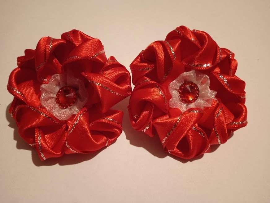 Handmade Scrunchies With Satin Flowers 2 Pcs Set - Etsy display picture 1
