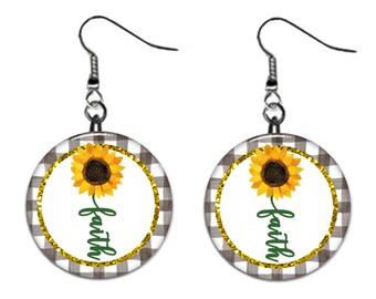 Christian Faith Sunflower Jewelry Metal Button Novelty Earrings 1 inch diameter MADE in USA