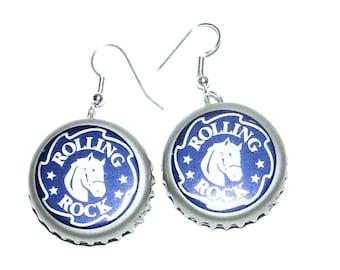 Rolling Rock Beer Real Bottle Cap Earrings Jewelry