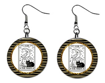 Tarot Card Celestial Moon, Sun, Stars, Jewelry Metal Button Novelty Earrings 1 inch diameter MADE in USA