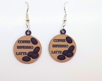 Coffee Charm Earrings Jewelry  Latte, Espresso, Cappuccino, Coffee shop Plastic Charms with 3D Coffee Beans 3/4 inch long