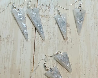 Earrings Pearlized White Silver Confetti Triangle Resin ... Dangle Earrings Jewelry 3 Sizes - 1, 1.5 & 2 inch