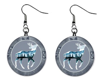 Wildlife Deer Buck Mountain and Lake Jewelry Metal Button Novelty Earrings 1 inch diameter MADE in USA