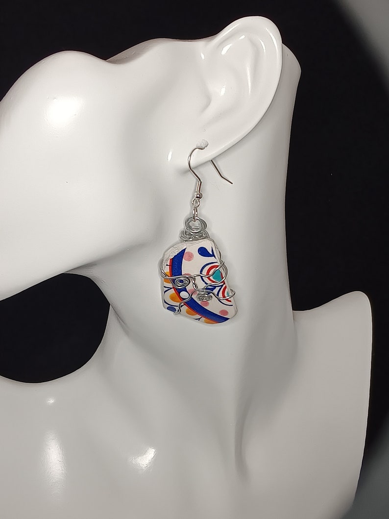 BOHO Ceramic Wire Wrapped Earrings 1.5 in. long One of a kind image 1