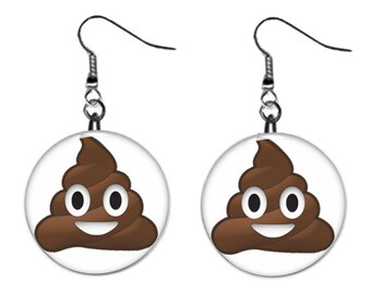 Poop Emoji Jewelry Metal Button Novelty Earrings 1 inch diameter MADE in USA