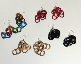 Can Tab Earrings Jewelry, Dangle, Approx 2 inches long Soda, Beer Can Tabs, Choose Color - Pink, Gold, Black or Rainbow