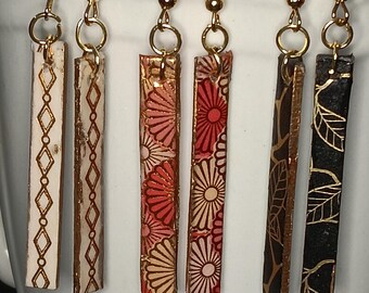 Skinny Wood Earrings Jewelry, Lightweight, Dangle, 1 1/2 inches long, 2 side design, Choose Pattern