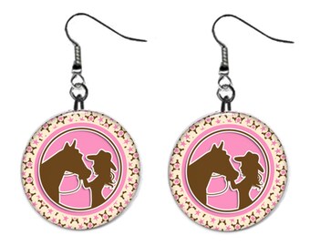 Horse, Cowgirl, Rodeo Ranch Jewelry Metal Button Novelty Earrings 1 inch diameter MADE in USA