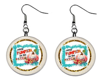 Fall Autumn Cutest Pumpkin in the Patch Jewelry Metal Button Novelty Earrings 1 inch diameter MADE in USA