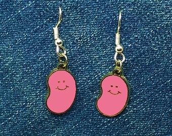 Pink Jelly Bean Charm Enamel Coated Metal Earrings  Jewelry 3/4 inch --- XPSTAMZ