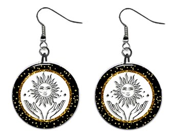 Celestial Moon, Sun, Stars, Jewelry Metal Button Novelty Earrings 1 inch diameter MADE in USA
