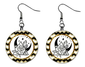 Celestial Moon, Sun, Stars, Jewelry Metal Button Novelty Earrings 1 inch diameter MADE in USA