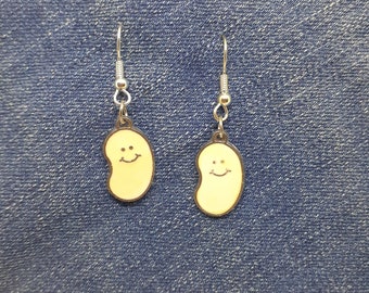 White Jelly Bean Charm Enamel Coated Metal Earrings  Jewelry 3/4 inch