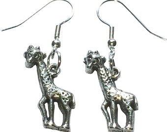 Giraffe Charm Fashion Dangle Earrings Silvertone Metal 1 inch