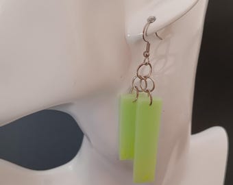 Glow in the Dark Resin, Rectangle, Dangle Earrings Jewelry 2 inch long