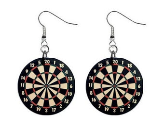 Dartboard Darts Game Jewelry Metal Button Novelty Earrings 1 inch diameter MADE in USA