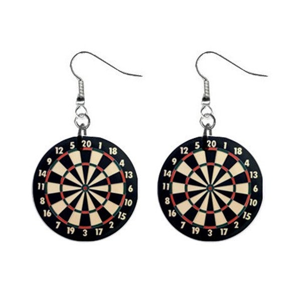Dartboard Darts Game Jewelry Metal Button Novelty Earrings 1 inch diameter MADE in USA
