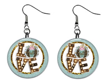 Fall Autumn I Love Fall Jewelry Metal Button Novelty Earrings 1 inch diameter MADE in USA