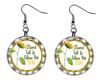 Christian Faith Sunflower Jewelry Metal Button Novelty Earrings 1 inch diameter MADE in USA