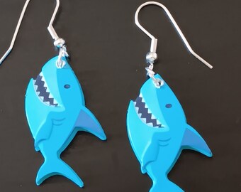 Sharks Plastic Charm Earrings 1.25 inch after hook - 1 sided (flat on back) Fishing, Ocean, Beach, Resort