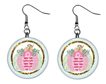 Pink Pumpkin Fall Autumn Season Jewelry Metal Button Novelty Earrings 1 inch diameter MADE in USA