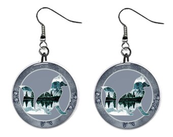 Wildlife Fox Mountain and Lake Jewelry Metal Button Novelty Earrings 1 inch diameter MADE in USA