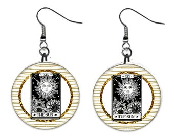 Tarot Card Celestial Moon, Sun, Stars, Jewelry Metal Button Novelty Earrings 1 inch diameter MADE in USA