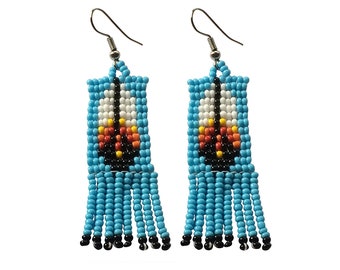 Choose Color Long Seed Bead Feather Design Dangling Earrings 2.25 inch long BOHO Style